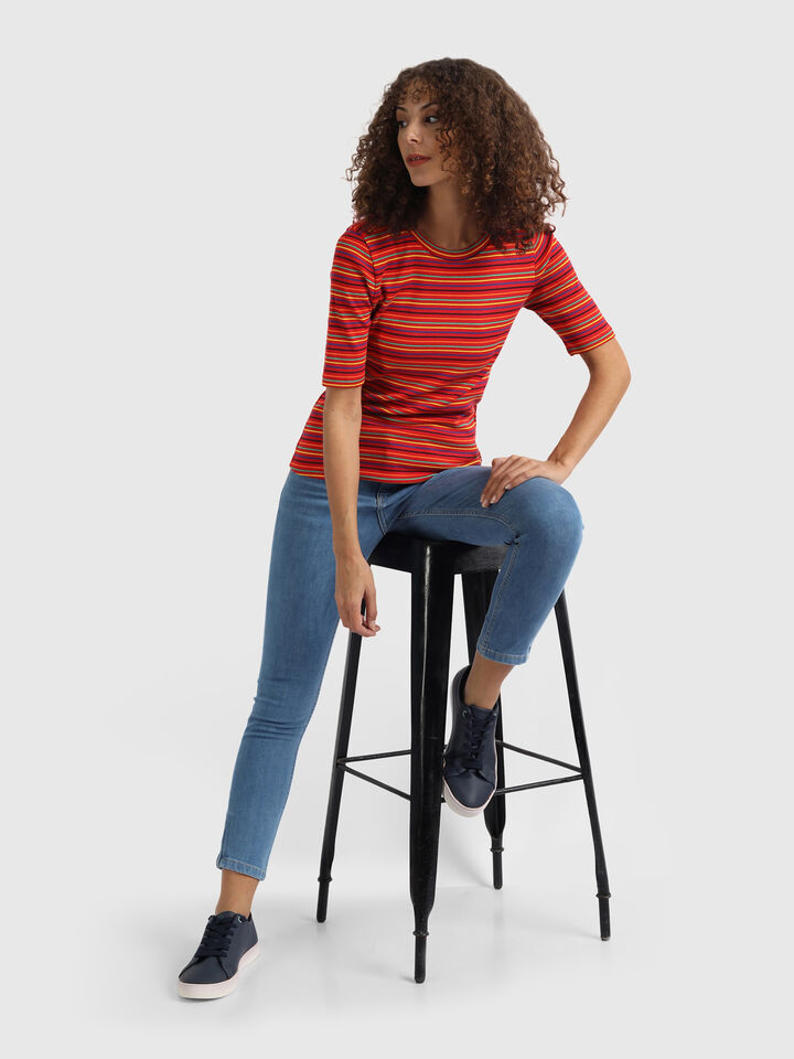 Rib Stripe Top with Shoulder Butin image number 4